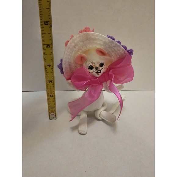Vintage Annalee Mouse Doll Easter Spring Bonnet Flowers Felt Figurine 6" - Picture 4 of 4